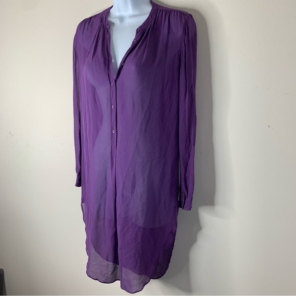 Aritzia Babaton Shirt Dress Button Down front Silk Long sleeve Purple Size XXS - Picture 8 of 16